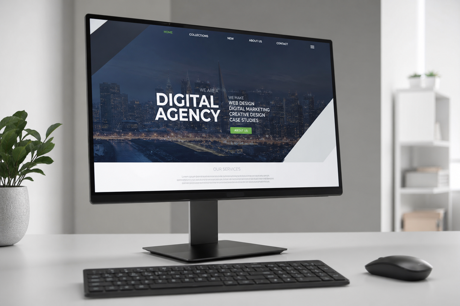 Monitor met website ontwerp op een werkplek