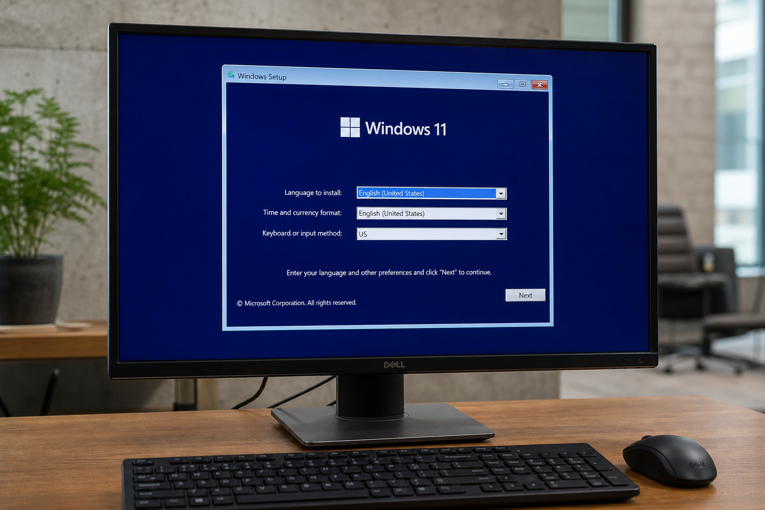 Windows 11 installatiescherm op monitor